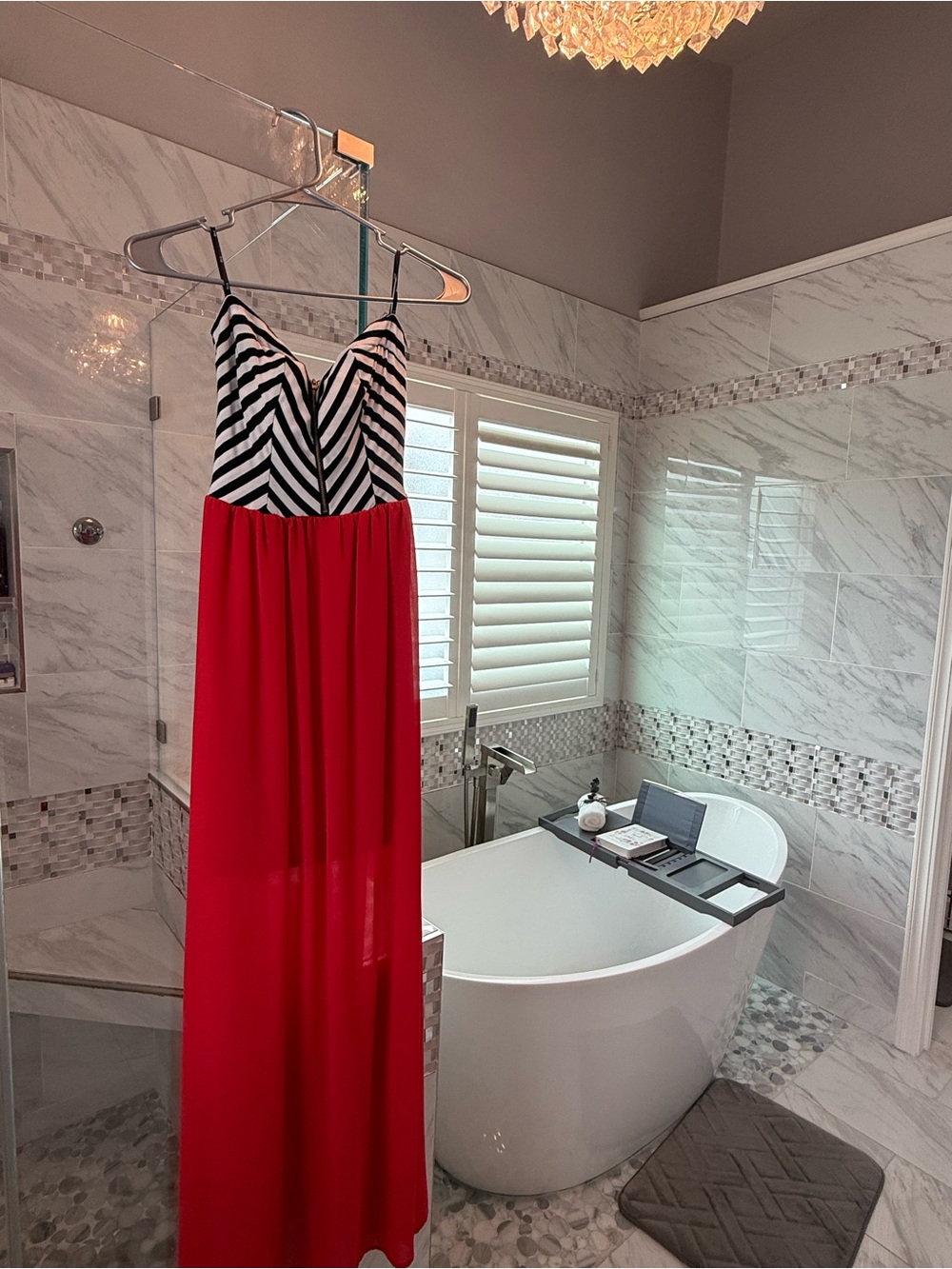 iris Black & White Striped Bodice Red Maxi Dress